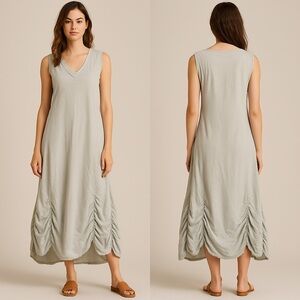 Angela Mara Made in Italy Cotton Light Gray Maxi Lagenlook Dress Large L